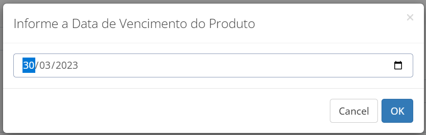 Tela de informação da Validade